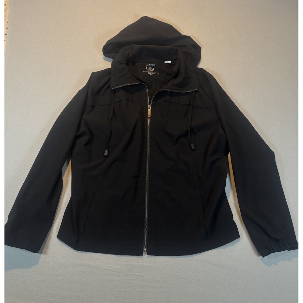 Zenergy by Chico's Women's Athletic Jacket Size 2 Black‎ Stretch Full Zip Light